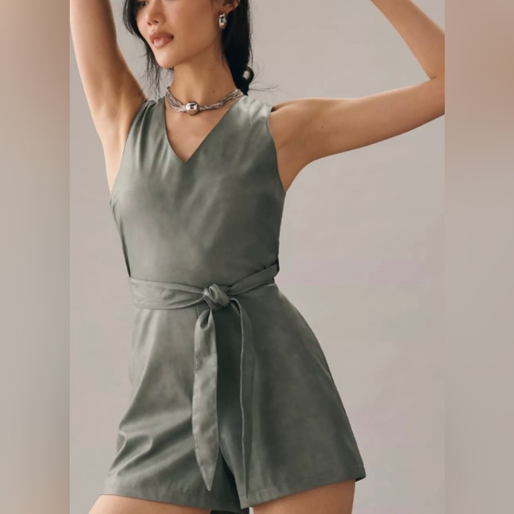 Anthropologie Avec Les Filles Women’s Faux Leather Cross Back Wrap Romper Size S